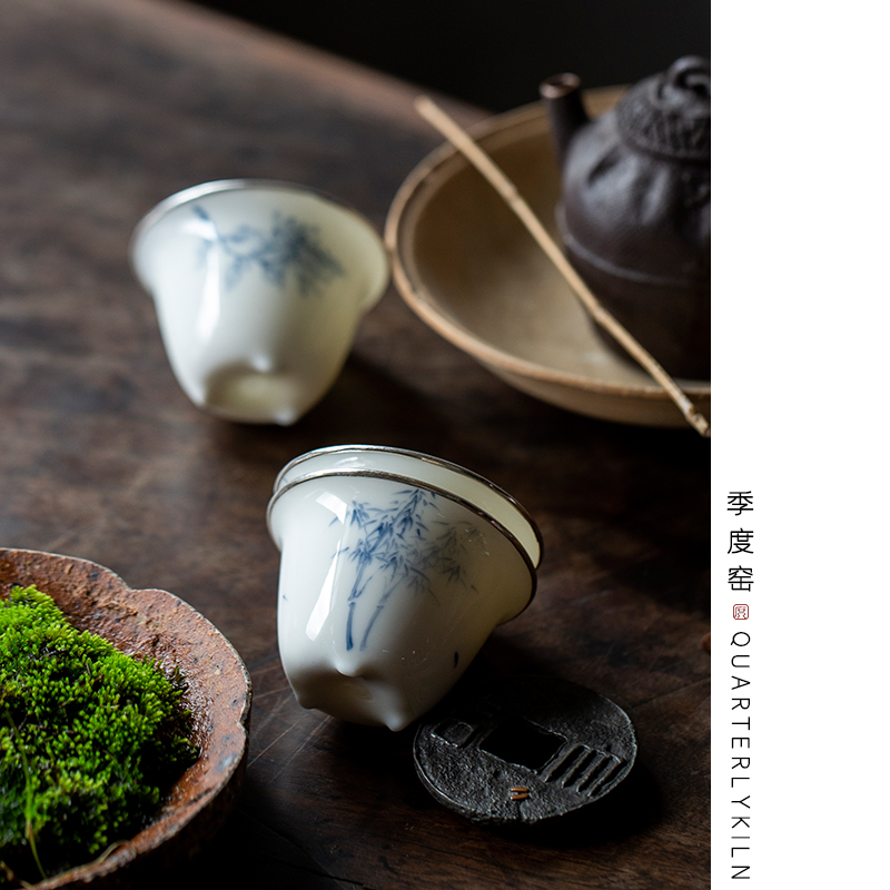 季度窑青花手绘薄胎复古手工茶杯