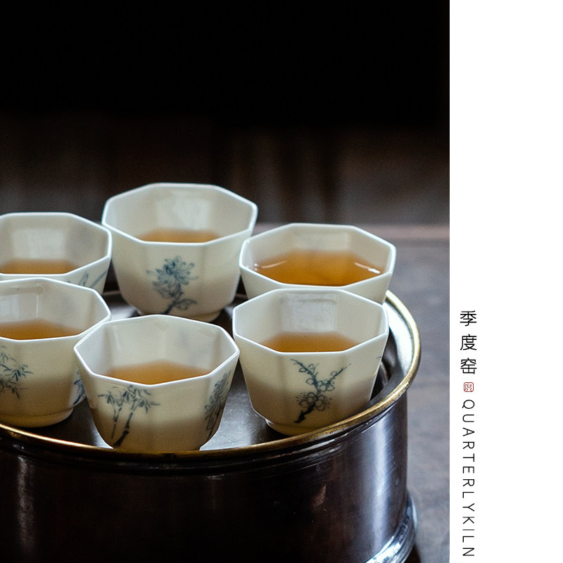 季度窑手绘中国白瓷纯手工品茗杯