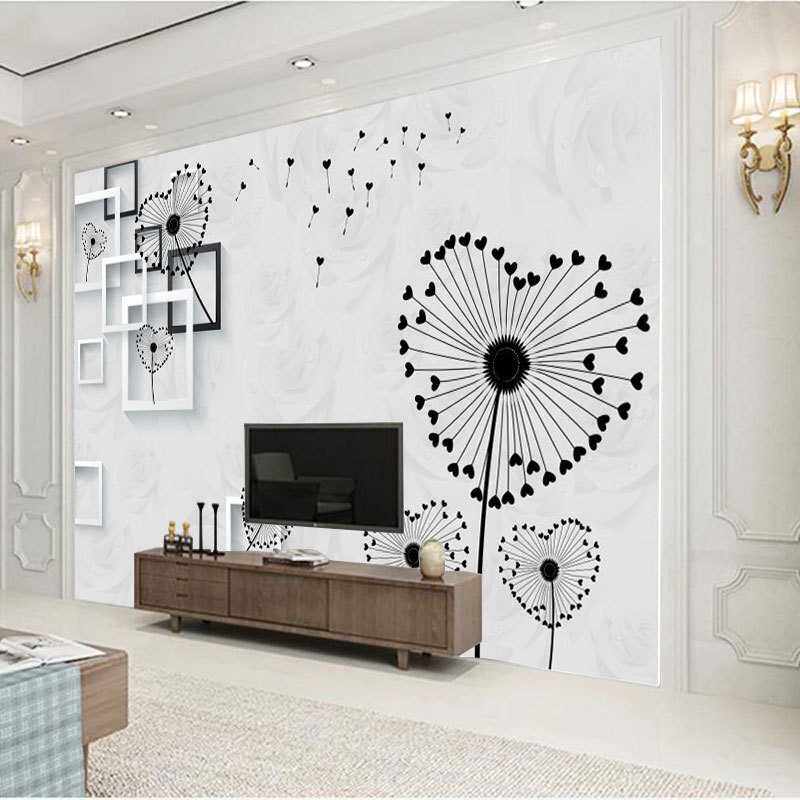 新款直销蒲公英之爱立体电视背景墙壁纸现代简约大气墙纸壁画客厅