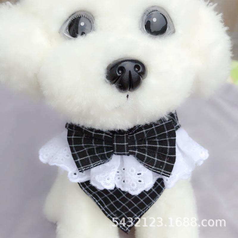 新款直销可牵引项圈狗狗可爱围巾泰迪小型犬比熊贵宾蕾丝口水巾三