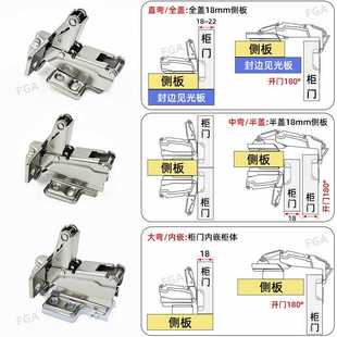 新款直销开门180度阻尼铰链 大角度缓冲无力175/165度特殊转角衣