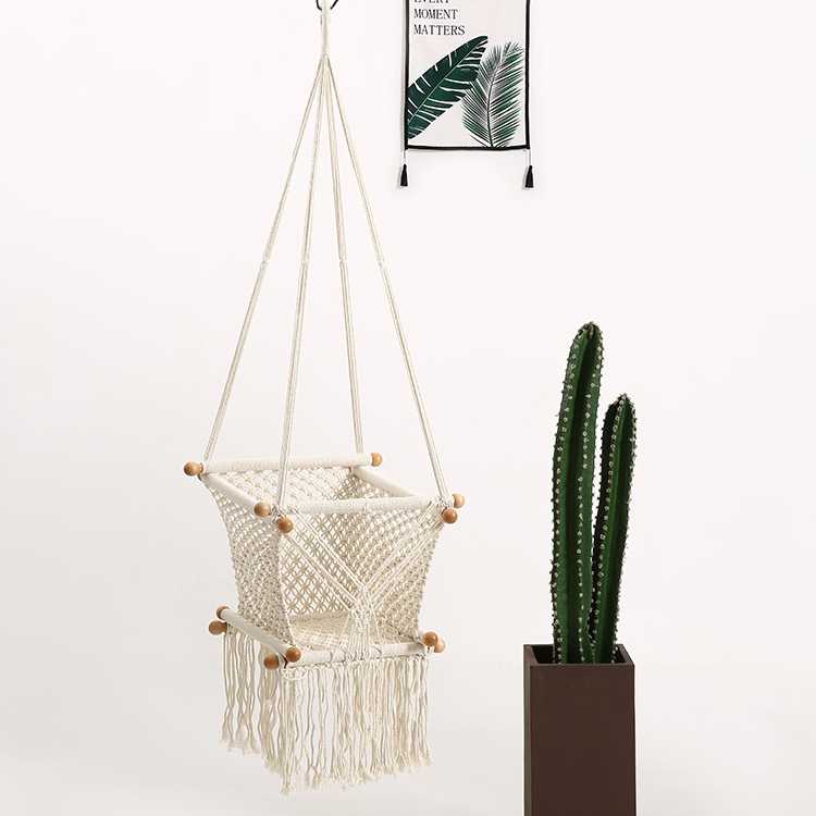 新款直销北欧棉绳编织秋千吊椅悬挂吊篮吊椅 实木家用儿童房间装