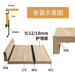 新款直销9厘护墙板铝材铝线条收口条工字条踢脚线腰线顶线墙板铝