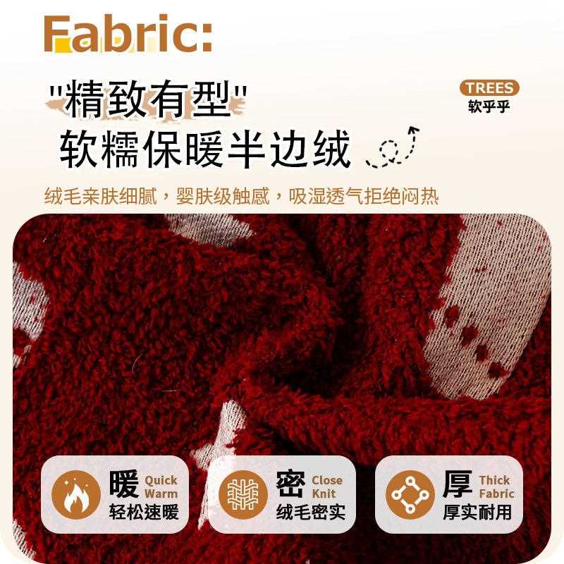 新款直销红色圣诞沙发垫盖布防滑防猫抓设计毛绒半边绒材质软糯舒