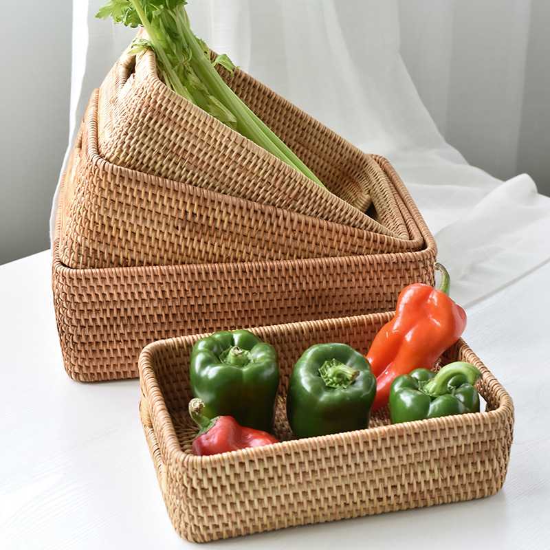 新款直销手工越南藤编手提收纳筐矮款长形卧室收纳箱零食衣物杂物