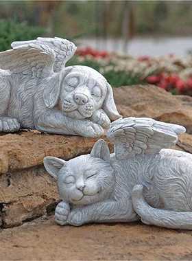 新款直销跨境 天使猫狗工艺品摆件 树脂工艺品 庭院设计装饰天使