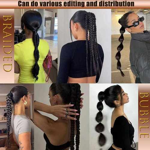 新款直销跨境马尾长直发皮筋款缠绕束发化纤发合成马尾辫24in103g