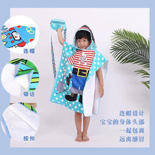 直销超细纤维斗篷浴巾卡通印花儿童连帽浴巾可穿吸水披风沙滩 新款