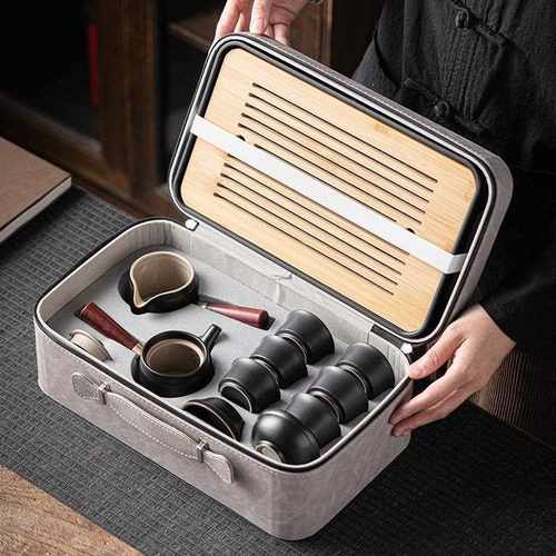 新款直销高档木柄侧把茶壶茶具套装陶瓷泡茶壶便携旅行户外露营功