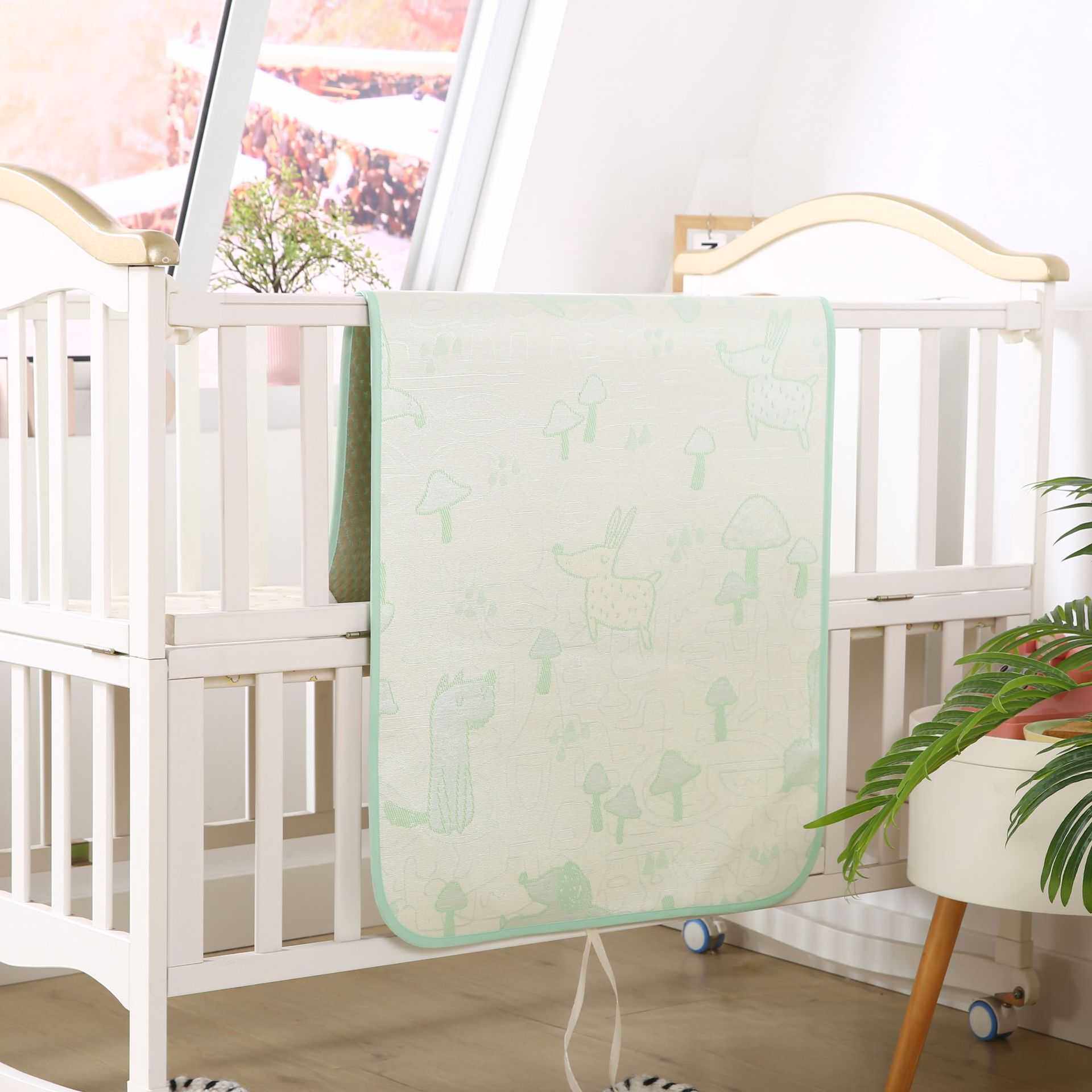 新款直销蒙贝贝儿童冰丝席 600粗布提花凉席小床夏凉婴童透气恒温