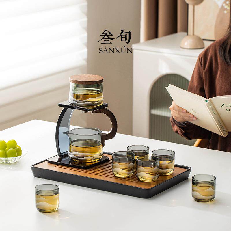 新款直销叁旬无争玻璃自动功夫茶具套装家用高档轻奢茶壶懒人泡茶