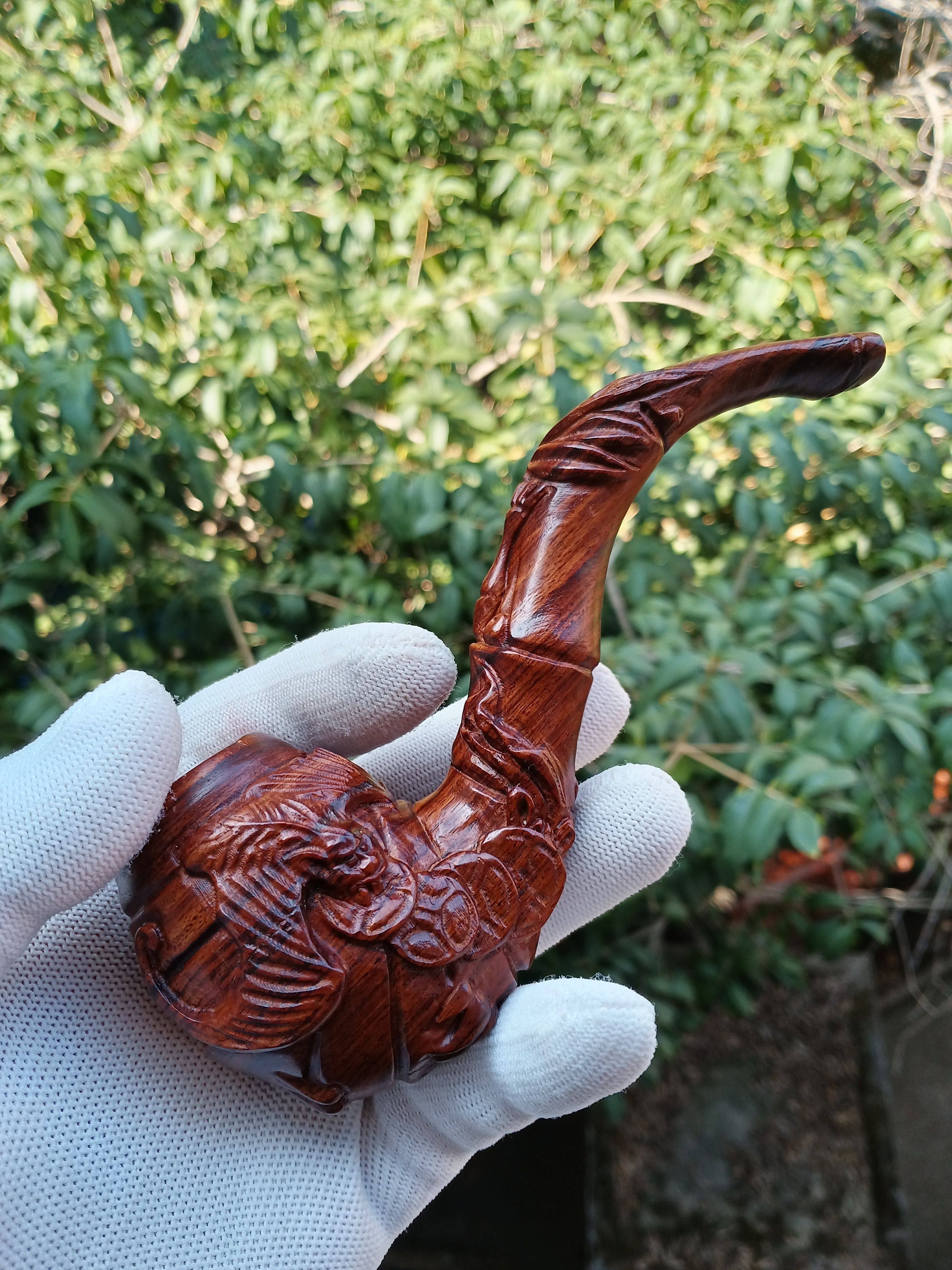 烟斗世家 红木艺术工艺雕刻烟嘴烟具大红酸枝招财纳福烟斗包邮