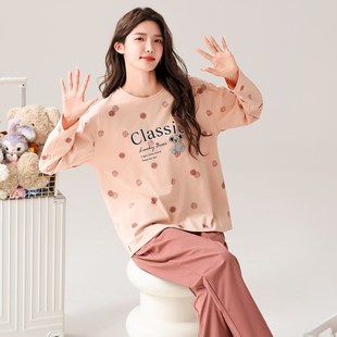 薄款 圆领套头可爱卡通青年家居服套装 棉氨长袖 绮宇娜睡衣夏季