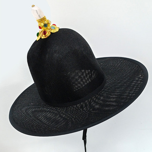 明制圆顶麻纱大帽明代汉服锦衣卫圆领袍合金帽顶大檐帽子轻薄透气