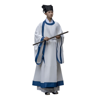 布许原创宋制汉服襕衫圆领袍拼色走秀风学生男衣国潮日常新款春季