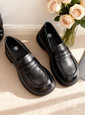 安妮黑豹专柜正品厚底增高乐福鞋女鞋2025新款复古英伦风jk小皮鞋