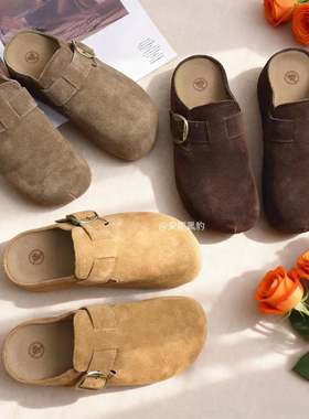 安妮黑豹专柜正品厚底增高4cm包头懒人勃肯鞋女新款一脚蹬半拖鞋