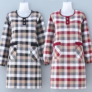 纯棉长袖 洋气格子罩衣男女家用厨房做饭防油污上班工作服 围裙时尚