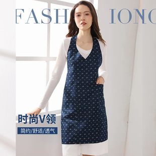 新法式v领围裙高级碎花收腰挂脖围腰厨房做饭家用洋气上班工作服