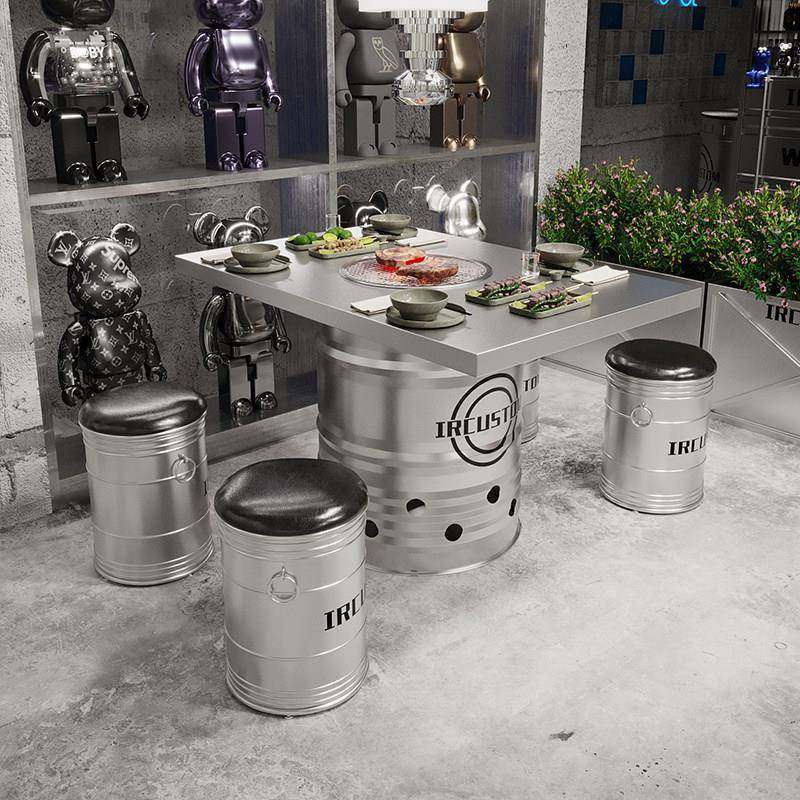 定做工业风不锈钢烧烤桌创意韩式炭火烤肉铁艺餐桌火锅店油桶桌椅,商业/办公家具,烤肉桌,淘宝优惠券,粉丝福利购,淘宝优惠卷