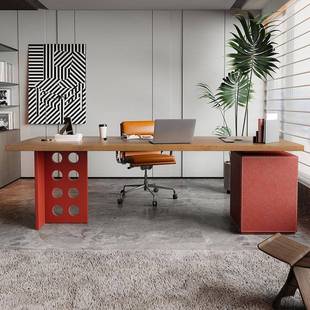 意式1米6实木小空间马鞍皮年轻女士办公桌老板电脑桌2025新款高端