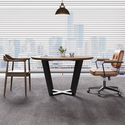 意式极简实木小型4人会议桌轻奢高级感商务办公室洽谈接待圆桌