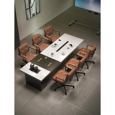 纯实木白色小型6人会议桌茶桌一体两用轻奢高级感谈判桌意式极简