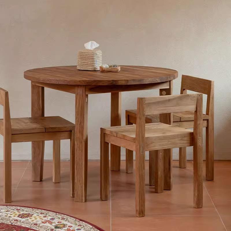弄物集 侘寂风简约实木餐桌餐厅圆形木头桌子咖啡店小圆桌休闲桌