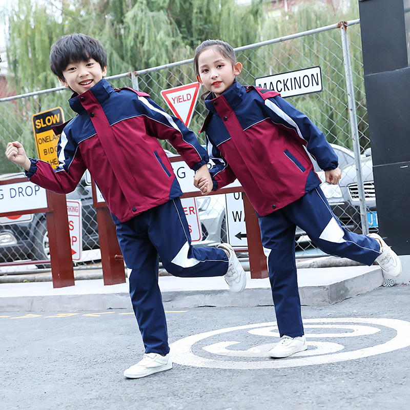 幼儿园园服加绒加厚防风冲锋衣班服英伦风小学生校服秋冬装三件套