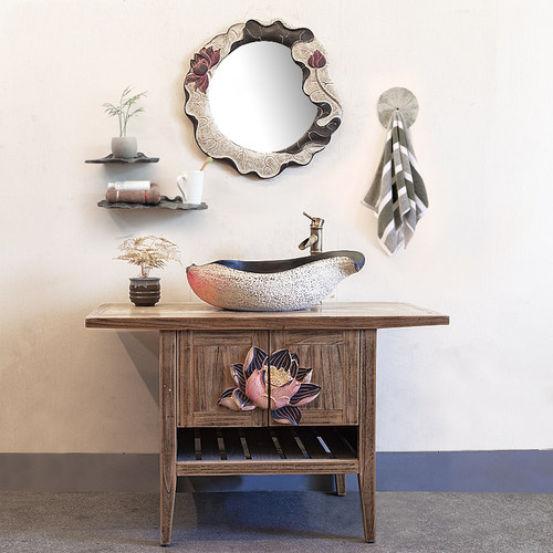 陋墅铭新中式落地式洗手盆组合柜