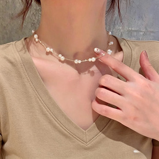 【不掉色不致敏】轻奢满天星珍珠项链女锁骨链多层珍珠母贝颈链高