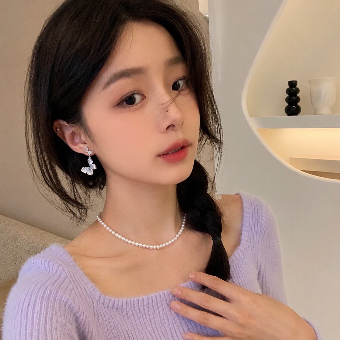 不掉色闪钻双蝴蝶耳环百搭显气质