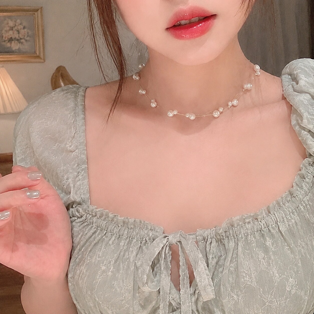 不掉色满天星珍珠锁骨链
