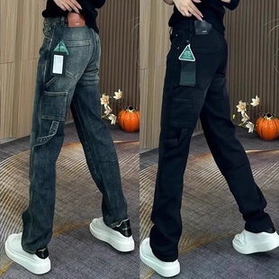 潮流百搭宽松休闲阔腿裤 秋冬款 潮 男士 欧货高街水洗蓝色直筒牛仔裤