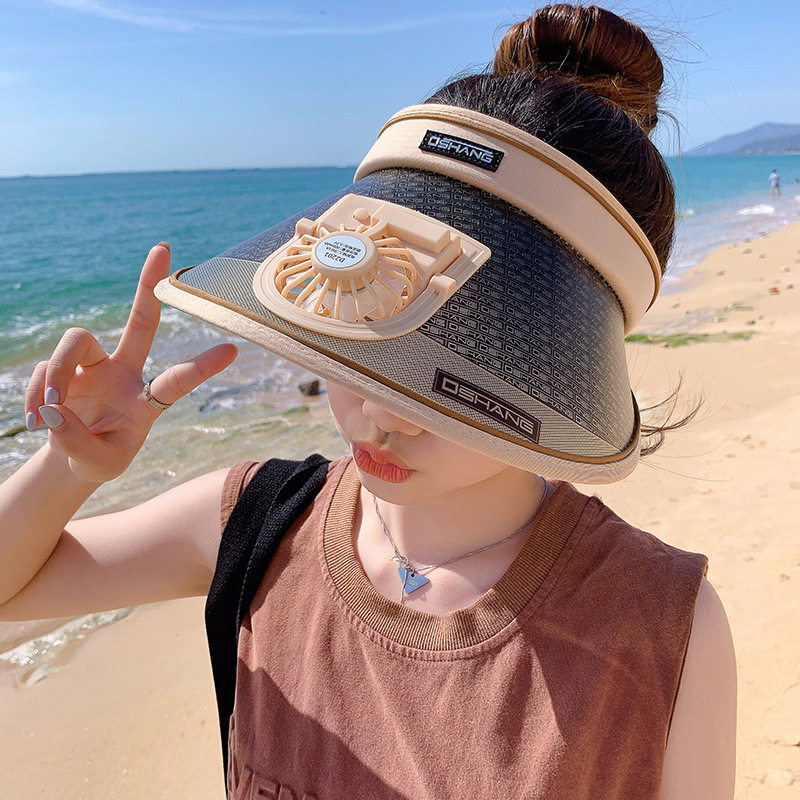 头顶风扇防晒帽子女夏季大帽檐遮脸头围60以上的帽空顶帽风扇帽子
