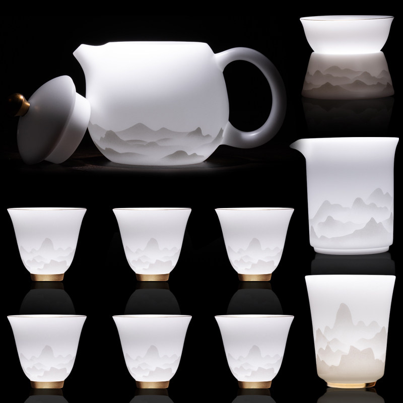 冰种茶具套装2025新款家用功夫茶杯茶壶高端羊脂玉白瓷办公室礼盒,餐饮具,整套茶具,淘宝优惠券,粉丝福利购,淘宝优惠卷