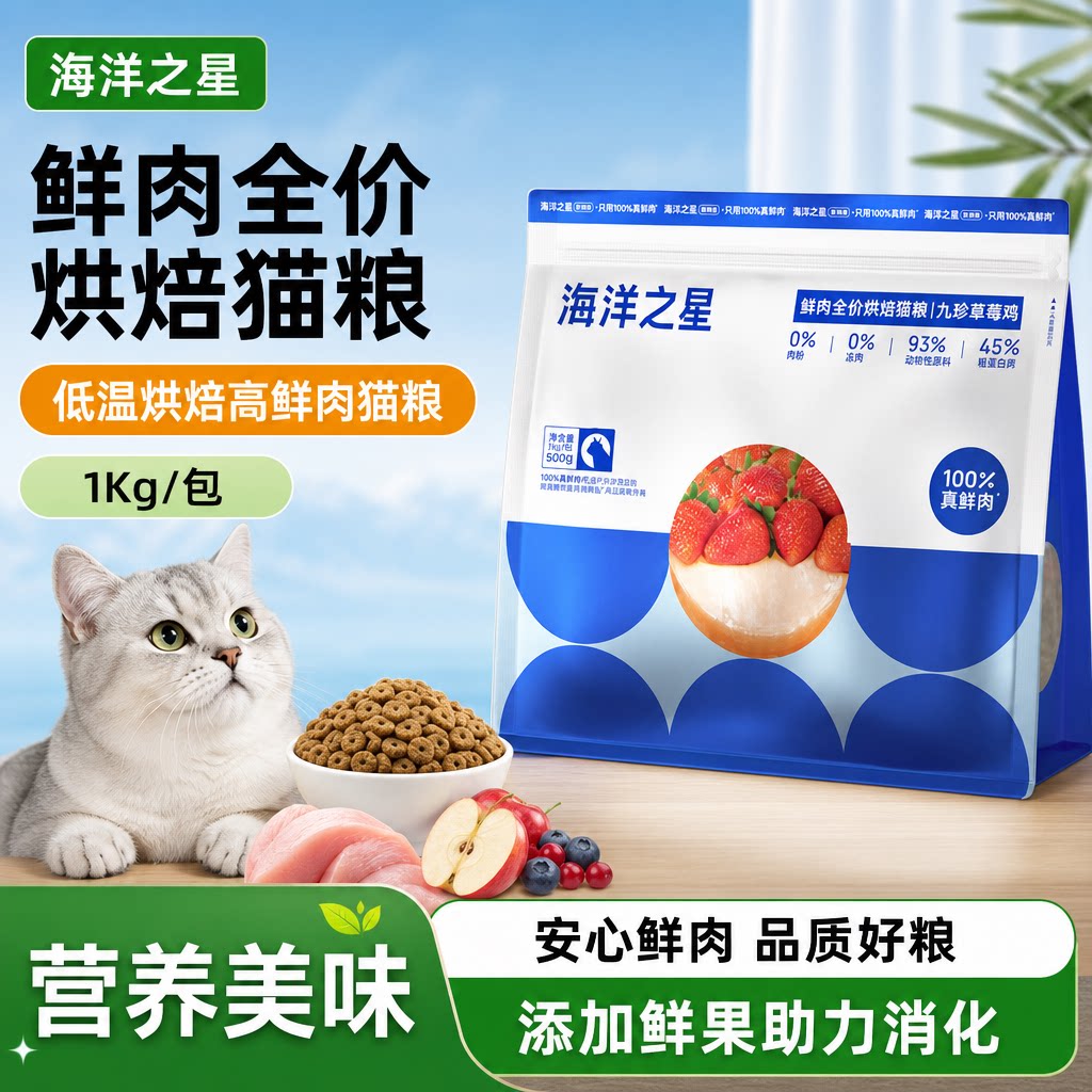 低温烘焙猫粮海洋之星九珍草莓鸡图片