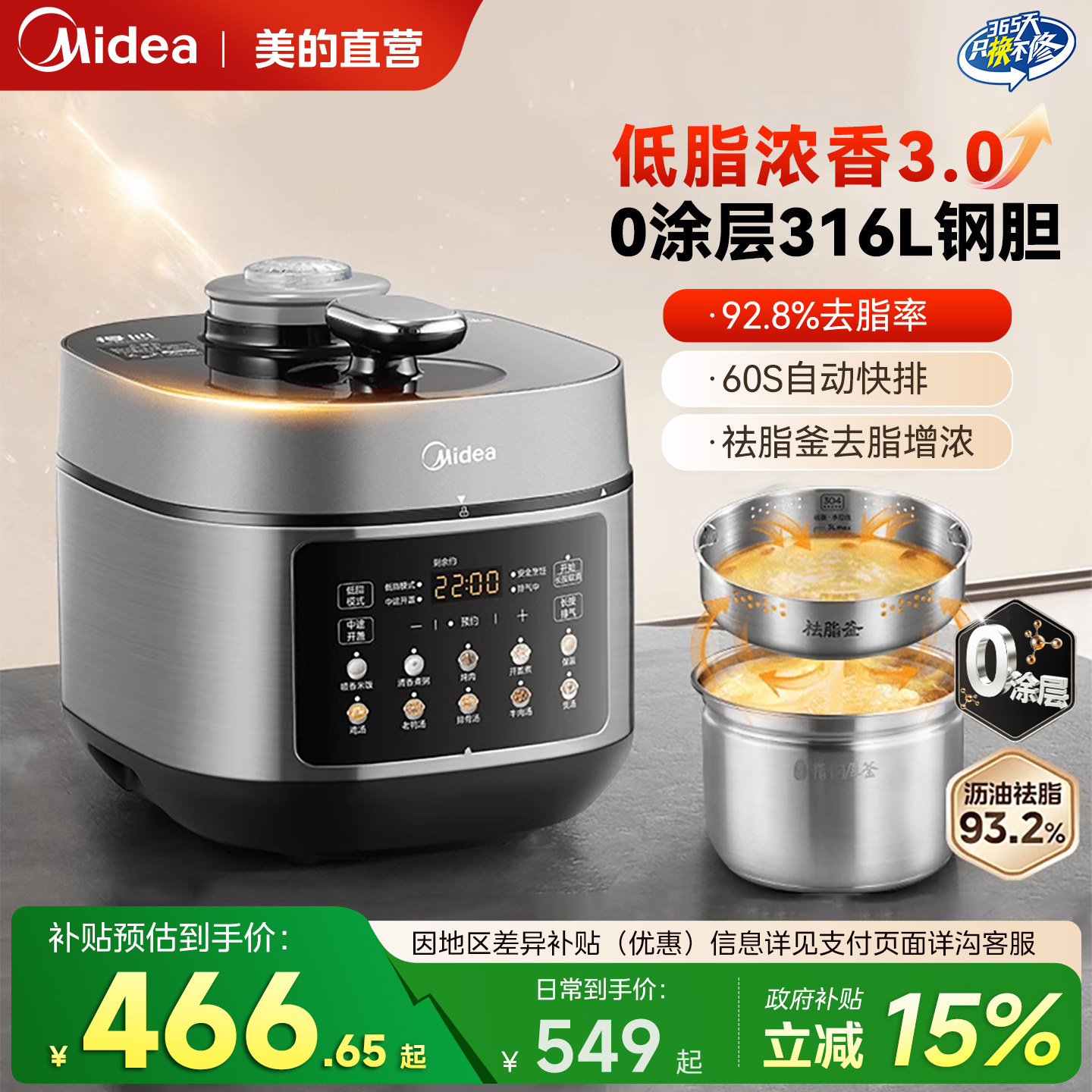 美的电压力锅家用2025新款多功能不锈钢5升高压锅电饭煲官方正品6