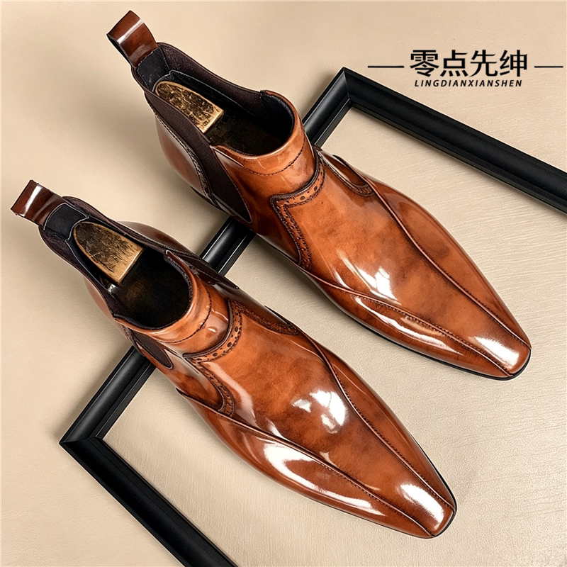 真皮尖头马丁靴时尚短靴