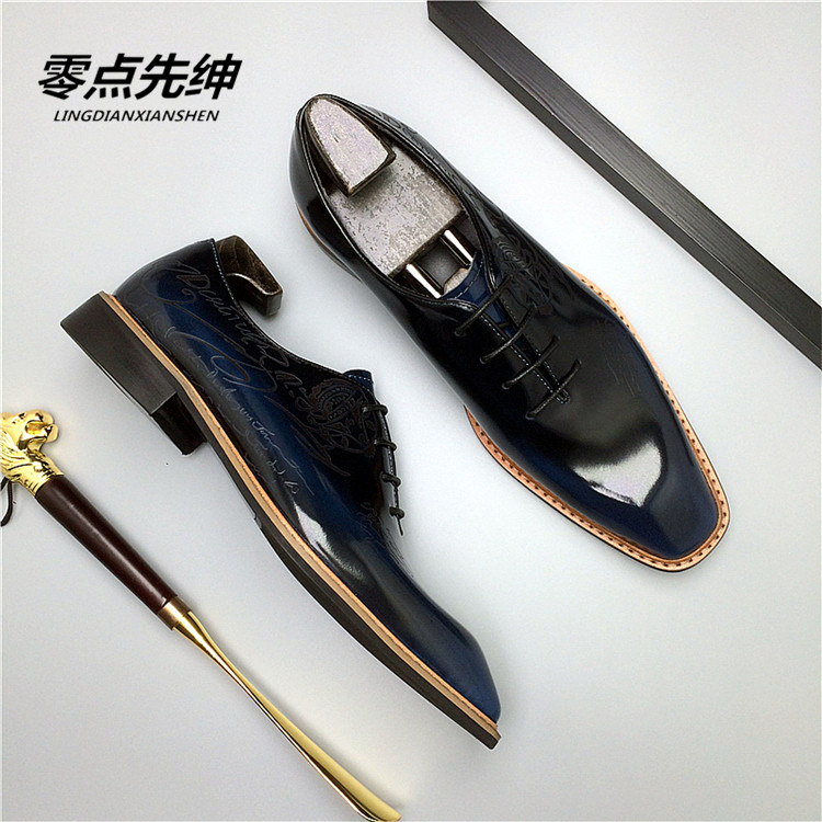 新品真皮男鞋商务时尚图腾雕花