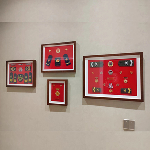 勋章展示框徽章摆台徽章胸标臂章收纳主席像章收纳奖章展示实木框