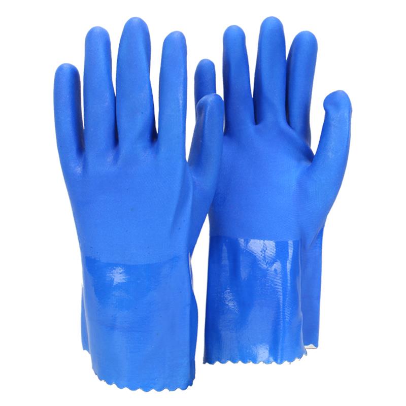 25款九鼎恒远818蓝色耐油手套工业橡胶磨砂 防水油耐酸碱浸塑防滑