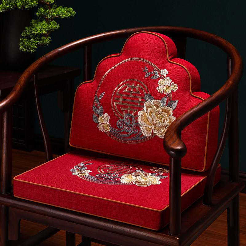中式坐垫靠山枕红木椅子座垫靠垫一体云枕大靠枕沙发垫靠背垫定制