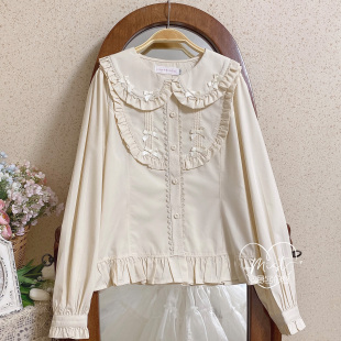 娃娃领中古蕾丝可爱软妹洛丽塔衬衫 奶油炼奶长袖 Lolita内搭泡泡袖