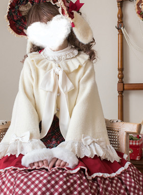 [茜的来信]秋冬仿貂绒lolita开衫毛茸茸外套洛丽塔针织毛衣外搭