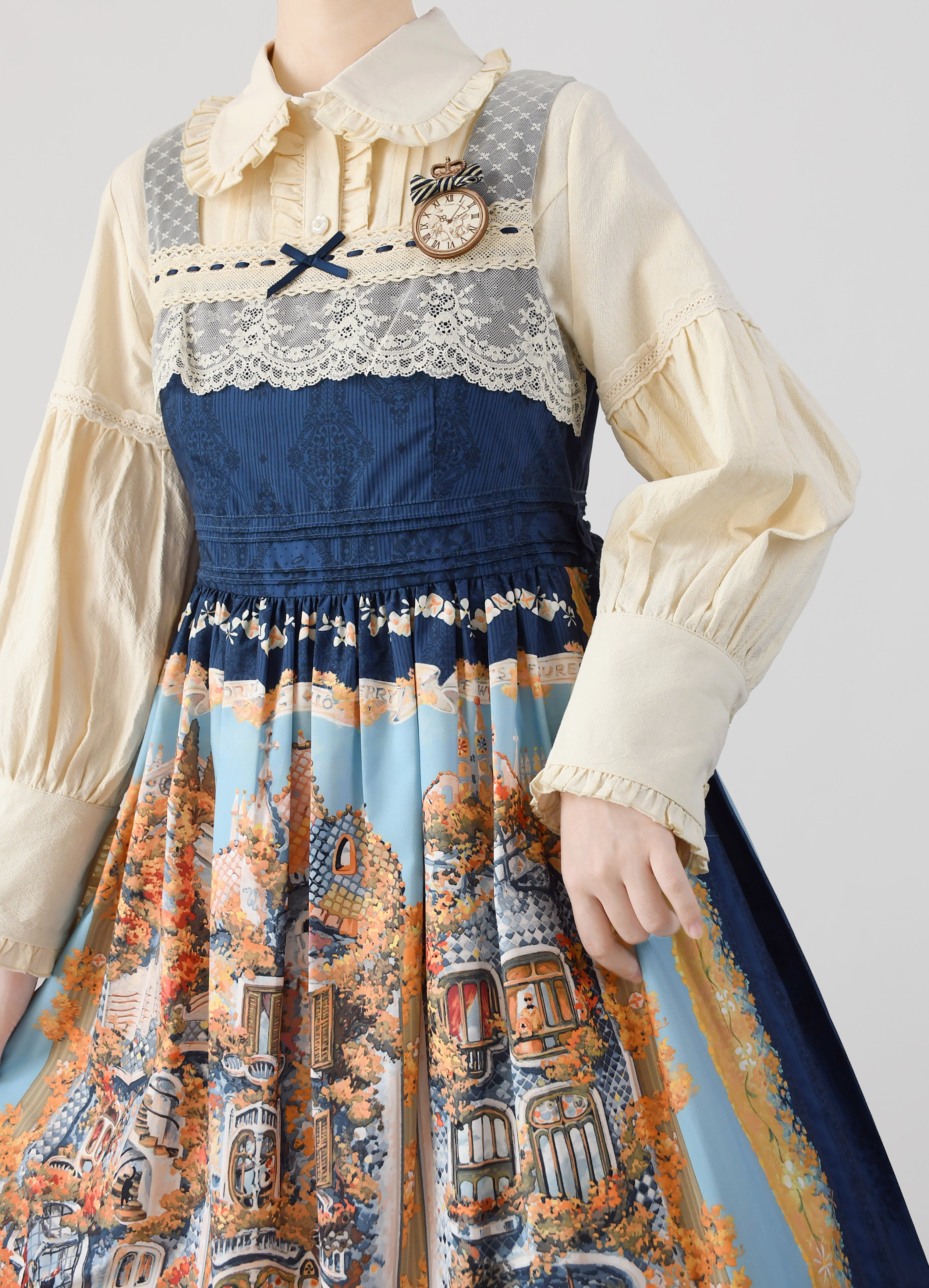 奶油巧克力长袖lolita内搭娃娃领中古蕾丝可爱软妹洛丽塔衬衫