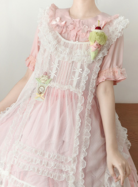 [时夏]Lolita内搭泡泡袖娃娃领中古蕾丝可爱软妹短袖洛丽塔衬衫