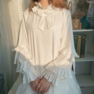 针织打底衣日系温柔内搭Lolita软妹可爱内搭 秋冬泡泡袖 初雪