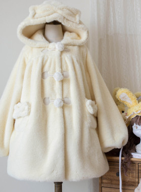 [奶油芝士]3斤+加厚秋冬连帽水貂绒外套lolita毛绒外套宽松大衣