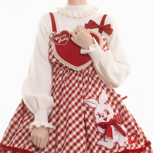 lolita高领仿貂绒泡泡袖秋冬内搭